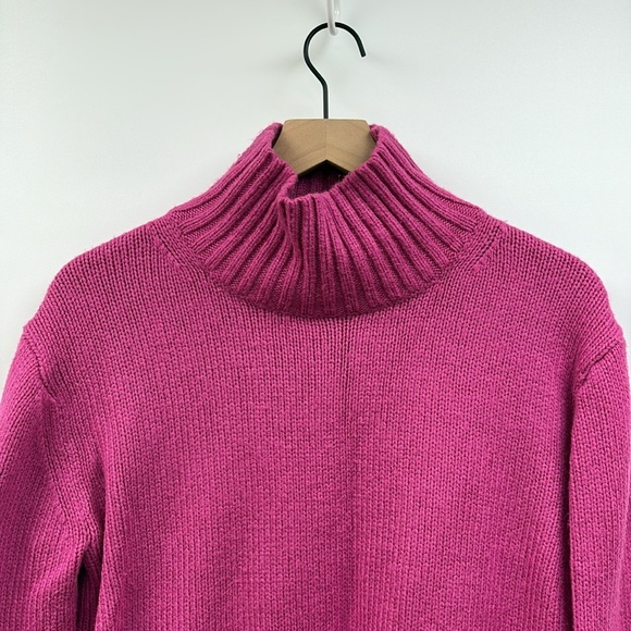 Ann Taylor Ribbed Knit Turtleneck Relaxed Pullover Boxy Wool Sweater Magenta XS - Picture 3 of 8